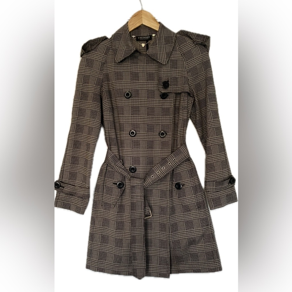 TWINSET lightweight houndstooth trench coat size 42 / US 6